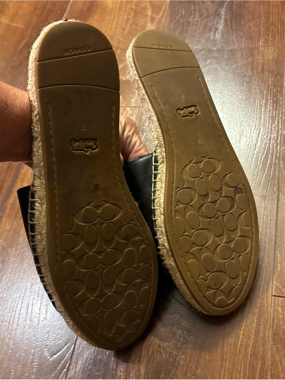 Coach Shoes Coach Camille Espadrille Jute Footbead Black Leather Gold Size 7